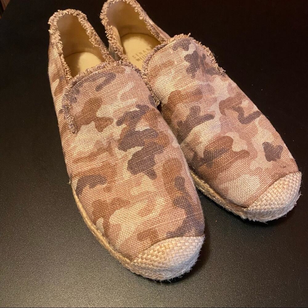 Stuart Weitzman Womens 6.5 Camouflage Espadrilles Neutral Tan Canvas Flats boho